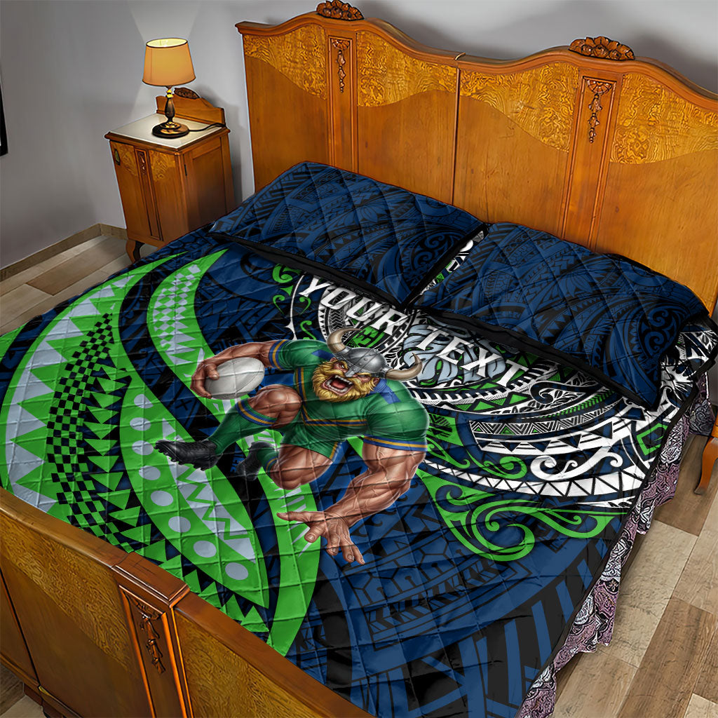 Personalised Canberra Raiders Quilt Bed Set Polynesian Tribal Art Style With Viking Raider Mascot
