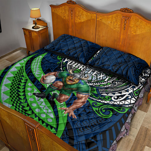 Personalised Canberra Raiders Quilt Bed Set Polynesian Tribal Art Style With Viking Raider Mascot