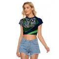 Personalised Canberra Raiders Raglan Cropped T Shirt Polynesian Tribal Art Style With Viking Raider Mascot