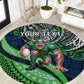 Personalised Canberra Raiders Round Carpet Polynesian Tribal Art Style With Viking Raider Mascot