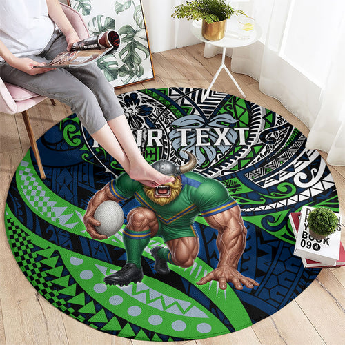 Personalised Canberra Raiders Round Carpet Polynesian Tribal Art Style With Viking Raider Mascot