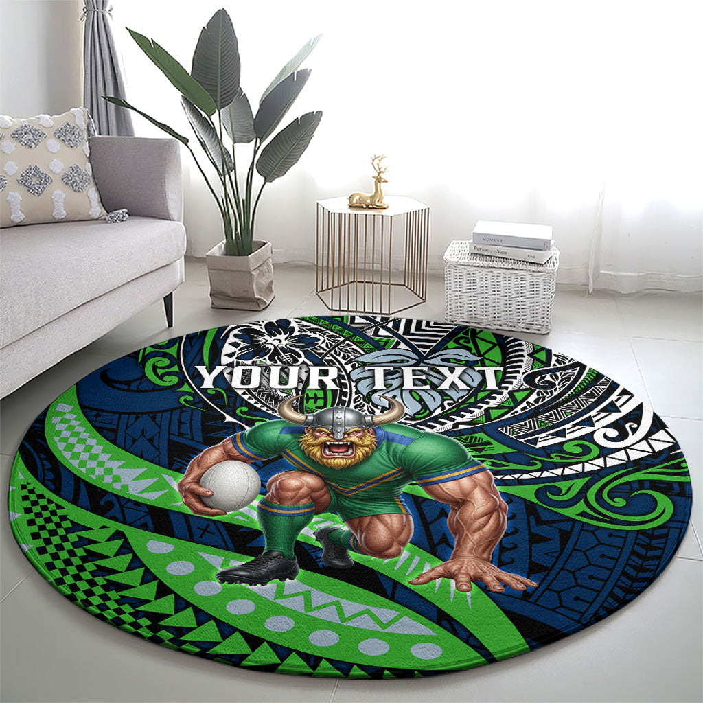 Personalised Canberra Raiders Round Carpet Polynesian Tribal Art Style With Viking Raider Mascot
