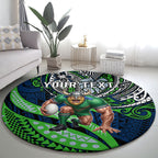 Personalised Canberra Raiders Round Carpet Polynesian Tribal Art Style With Viking Raider Mascot