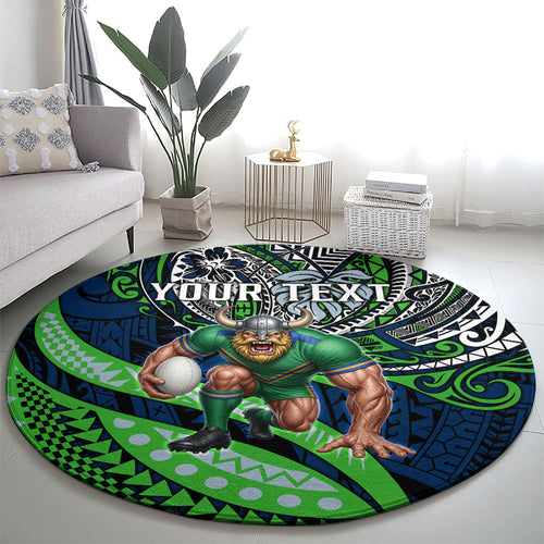 Personalised Canberra Raiders Round Carpet Polynesian Tribal Art Style With Viking Raider Mascot