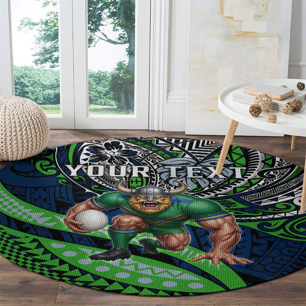 Personalised Canberra Raiders Round Carpet Polynesian Tribal Art Style With Viking Raider Mascot