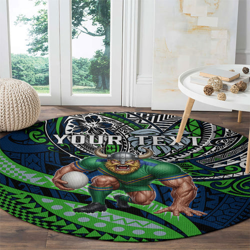 Personalised Canberra Raiders Round Carpet Polynesian Tribal Art Style With Viking Raider Mascot