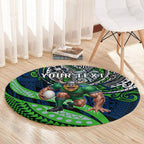 Personalised Canberra Raiders Round Carpet Polynesian Tribal Art Style With Viking Raider Mascot