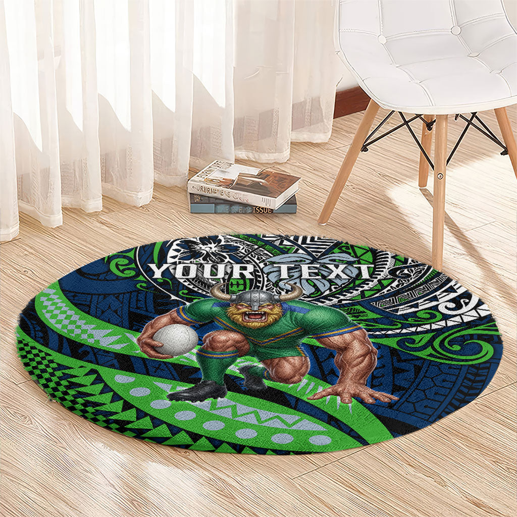 Personalised Canberra Raiders Round Carpet Polynesian Tribal Art Style With Viking Raider Mascot
