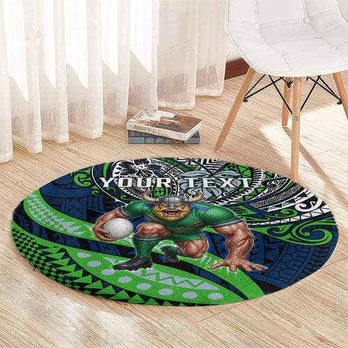 Personalised Canberra Raiders Round Carpet Polynesian Tribal Art Style With Viking Raider Mascot