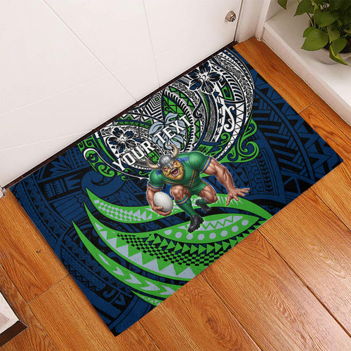 Personalised Canberra Raiders Rubber Doormat Polynesian Tribal Art Style With Viking Raider Mascot
