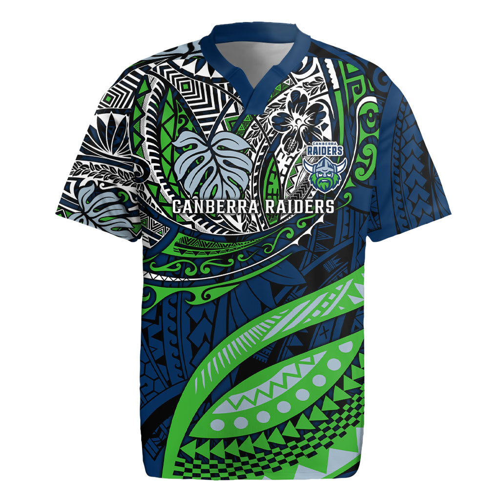 Personalised Canberra Raiders Rugby Jersey Polynesian Tribal Art Style With Viking Raider Mascot