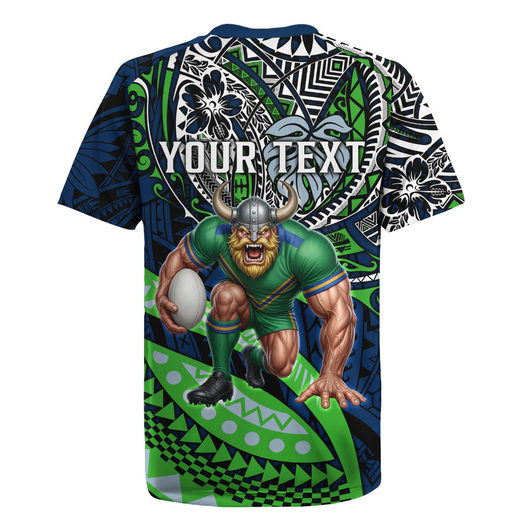 Personalised Canberra Raiders Rugby Jersey Polynesian Tribal Art Style With Viking Raider Mascot