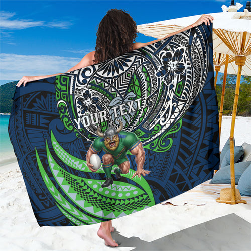 Personalised Canberra Raiders Sarong Polynesian Tribal Art Style With Viking Raider Mascot