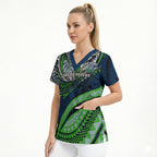 Personalised Canberra Raiders Scrub Top Polynesian Tribal Art Style With Viking Raider Mascot