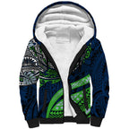 Personalised Canberra Raiders Sherpa Hoodie Polynesian Tribal Art Style With Viking Raider Mascot