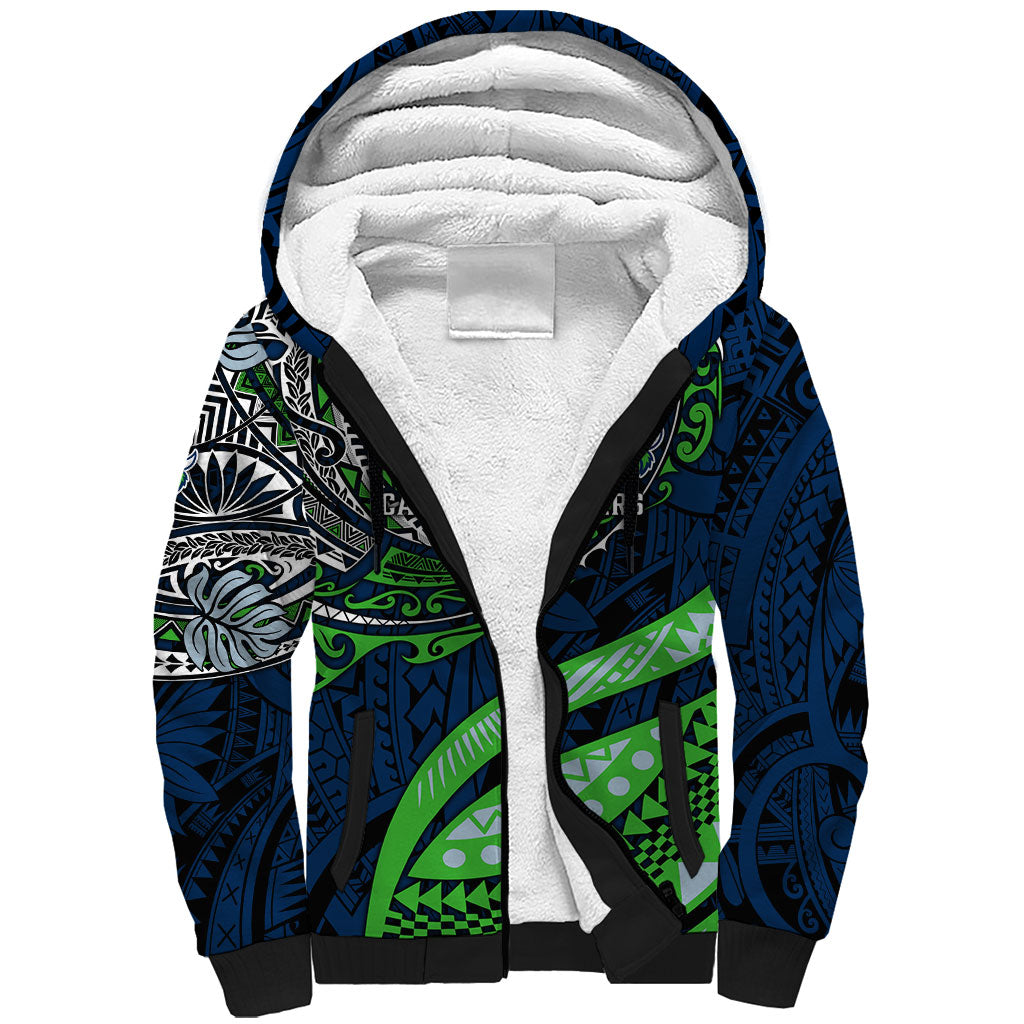 Personalised Canberra Raiders Sherpa Hoodie Polynesian Tribal Art Style With Viking Raider Mascot