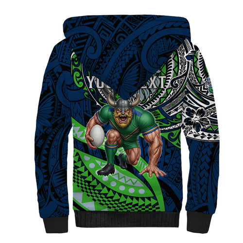 Personalised Canberra Raiders Sherpa Hoodie Polynesian Tribal Art Style With Viking Raider Mascot