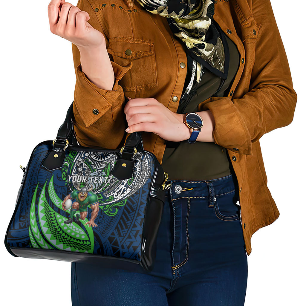 Personalised Canberra Raiders Shoulder Handbag Polynesian Tribal Art Style With Viking Raider Mascot