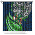 Personalised Canberra Raiders Shower Curtain Polynesian Tribal Art Style With Viking Raider Mascot