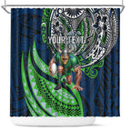 Personalised Canberra Raiders Shower Curtain Polynesian Tribal Art Style With Viking Raider Mascot