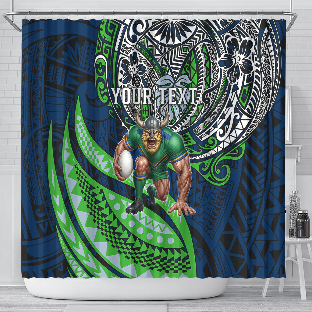Personalised Canberra Raiders Shower Curtain Polynesian Tribal Art Style With Viking Raider Mascot