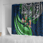 Personalised Canberra Raiders Shower Curtain Polynesian Tribal Art Style With Viking Raider Mascot