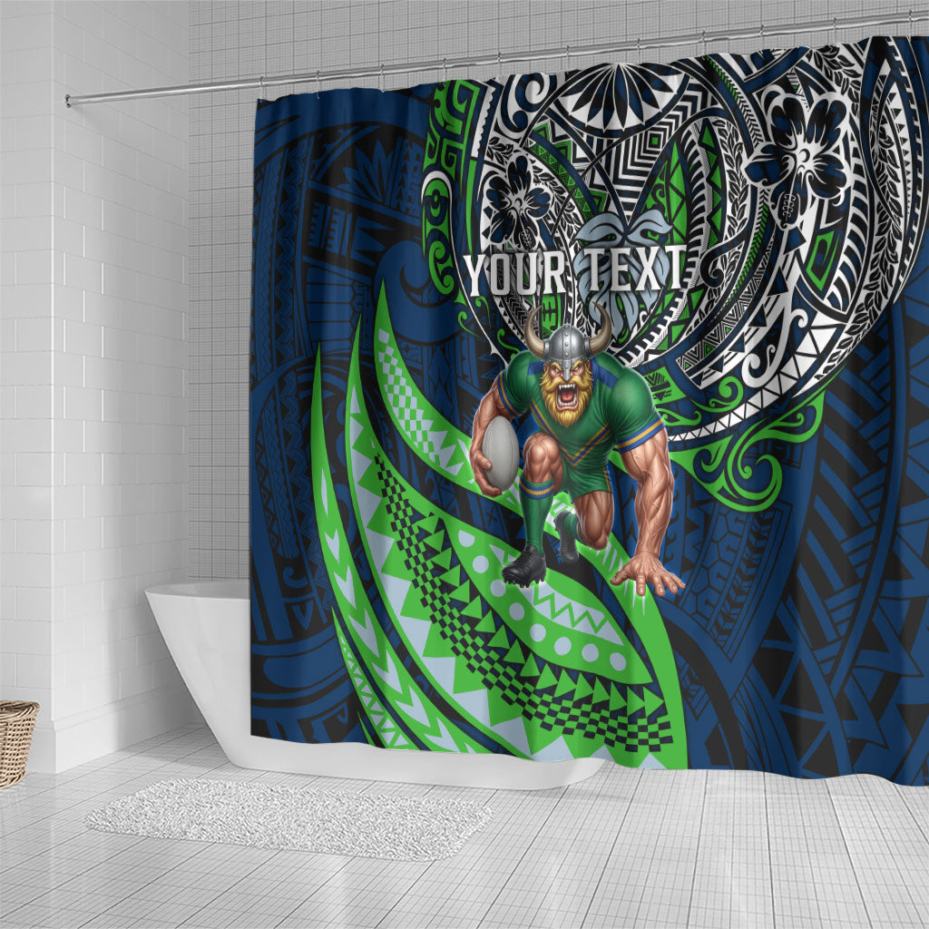 Personalised Canberra Raiders Shower Curtain Polynesian Tribal Art Style With Viking Raider Mascot