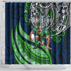 Personalised Canberra Raiders Shower Curtain Polynesian Tribal Art Style With Viking Raider Mascot