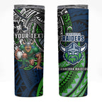 Personalised Canberra Raiders Skinny Tumbler Polynesian Tribal Art Style With Viking Raider Mascot