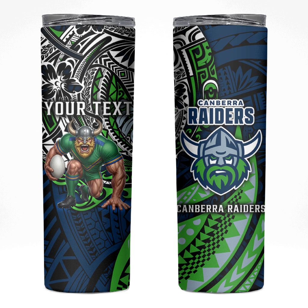 Personalised Canberra Raiders Skinny Tumbler Polynesian Tribal Art Style With Viking Raider Mascot
