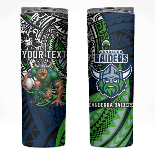 Personalised Canberra Raiders Skinny Tumbler Polynesian Tribal Art Style With Viking Raider Mascot
