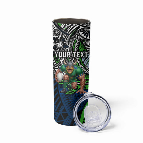 Personalised Canberra Raiders Skinny Tumbler Polynesian Tribal Art Style With Viking Raider Mascot