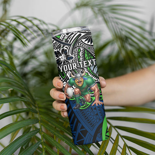 Personalised Canberra Raiders Skinny Tumbler Polynesian Tribal Art Style With Viking Raider Mascot