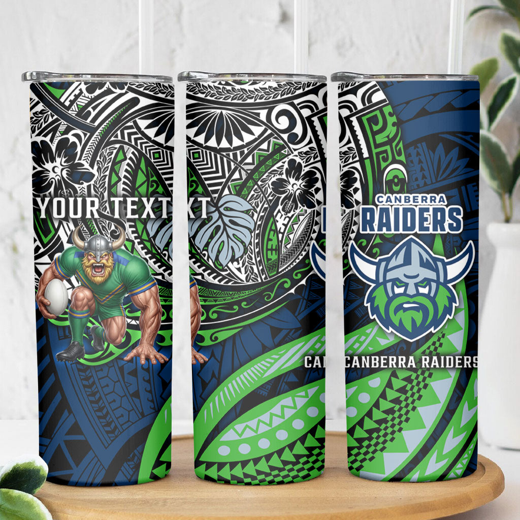 Personalised Canberra Raiders Skinny Tumbler Polynesian Tribal Art Style With Viking Raider Mascot