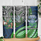 Personalised Canberra Raiders Skinny Tumbler Polynesian Tribal Art Style With Viking Raider Mascot