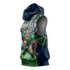 Personalised Canberra Raiders Sleeveless Hoodie Polynesian Tribal Art Style With Viking Raider Mascot