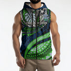 Personalised Canberra Raiders Sleeveless Zip Hoodie Polynesian Tribal Art Style With Viking Raider Mascot
