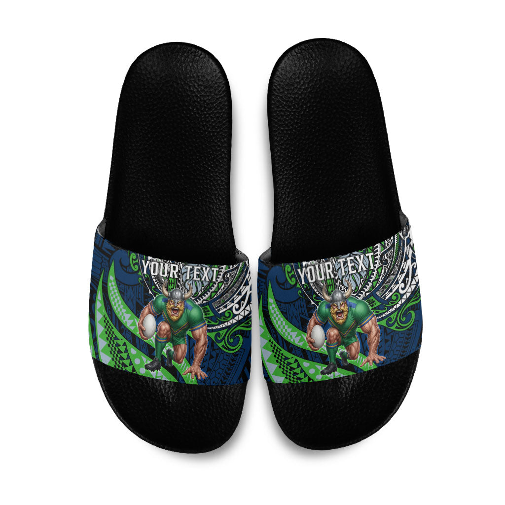 Personalised Canberra Raiders Slide Sandals Polynesian Tribal Art Style With Viking Raider Mascot