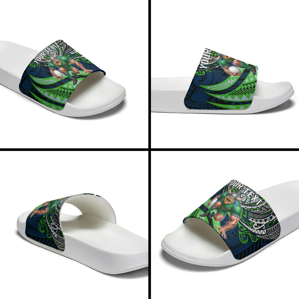 Personalised Canberra Raiders Slide Sandals Polynesian Tribal Art Style With Viking Raider Mascot