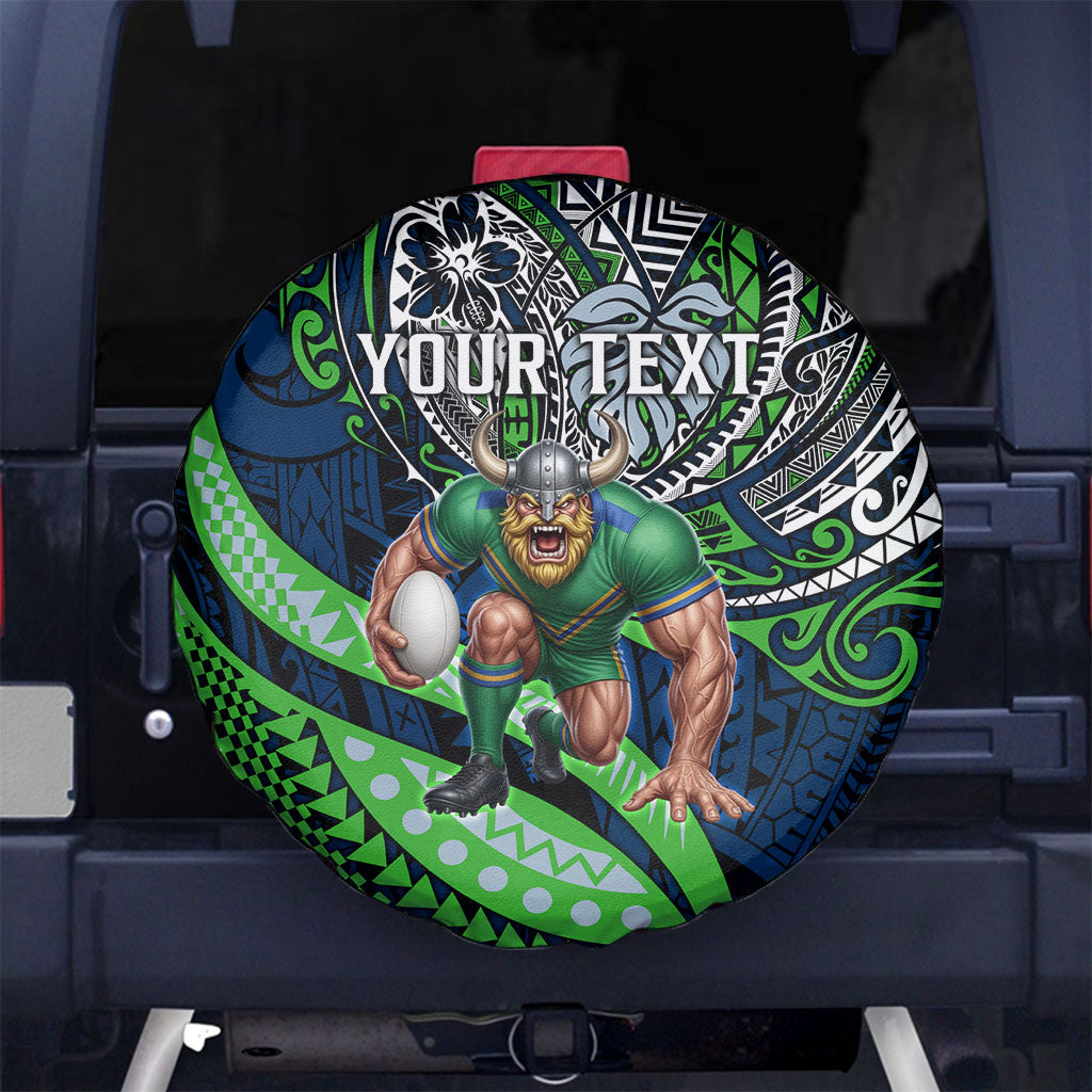 Personalised Canberra Raiders Spare Tire Cover Polynesian Tribal Art Style With Viking Raider Mascot