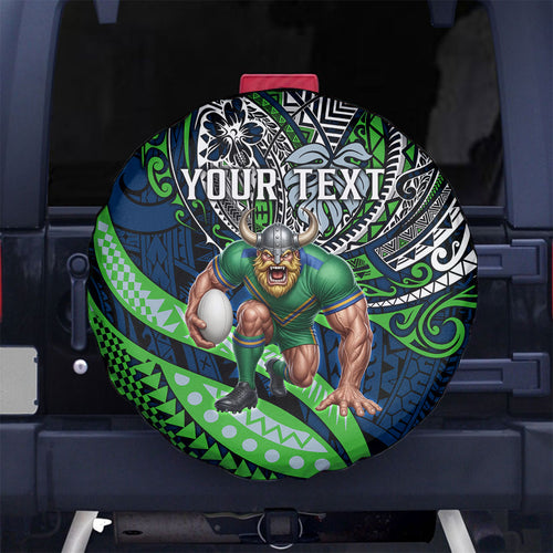 Personalised Canberra Raiders Spare Tire Cover Polynesian Tribal Art Style With Viking Raider Mascot