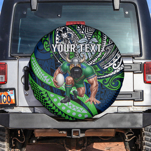 Personalised Canberra Raiders Spare Tire Cover Polynesian Tribal Art Style With Viking Raider Mascot
