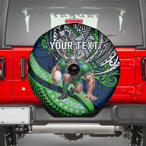 Personalised Canberra Raiders Spare Tire Cover Polynesian Tribal Art Style With Viking Raider Mascot