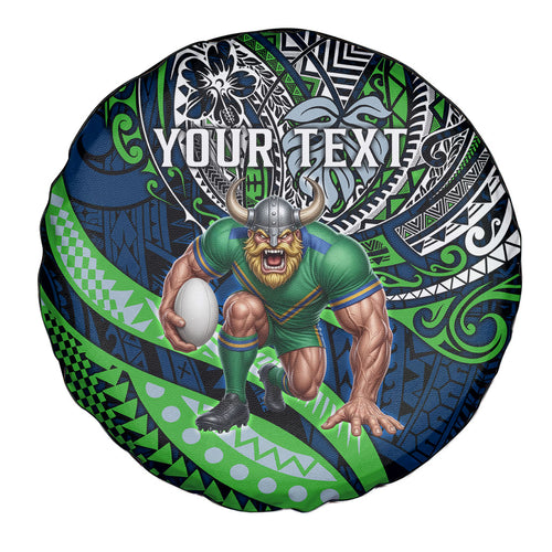 Personalised Canberra Raiders Spare Tire Cover Polynesian Tribal Art Style With Viking Raider Mascot