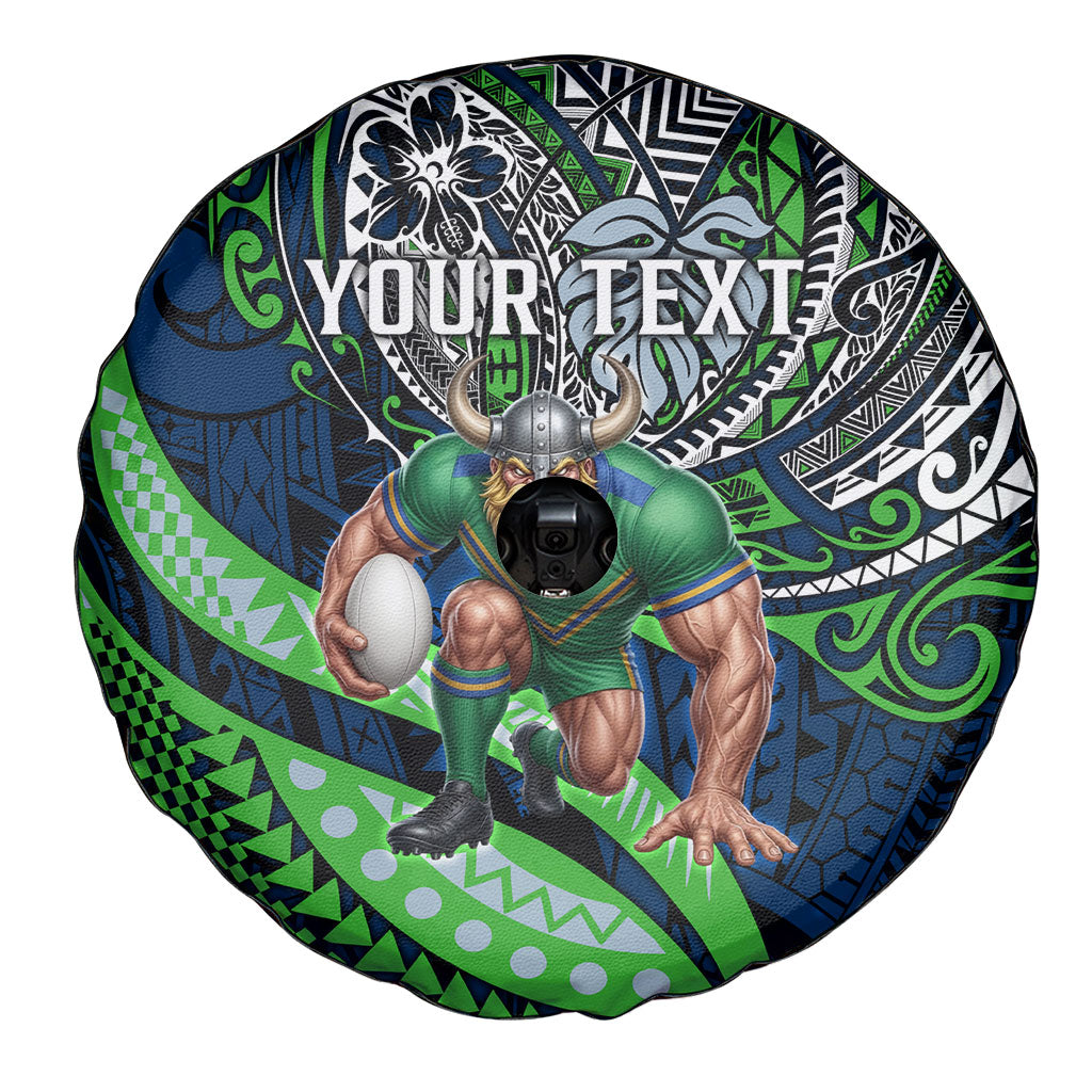 Personalised Canberra Raiders Spare Tire Cover Polynesian Tribal Art Style With Viking Raider Mascot