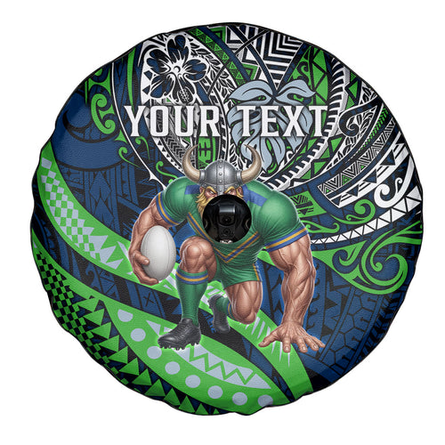 Personalised Canberra Raiders Spare Tire Cover Polynesian Tribal Art Style With Viking Raider Mascot
