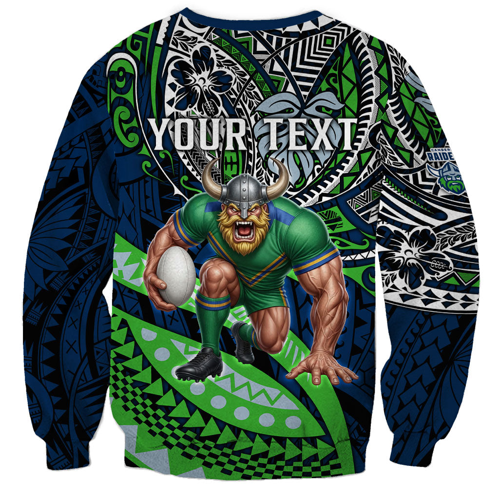 Personalised Canberra Raiders Sweatshirt Polynesian Tribal Art Style With Viking Raider Mascot