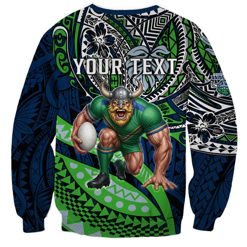 Personalised Canberra Raiders Sweatshirt Polynesian Tribal Art Style With Viking Raider Mascot