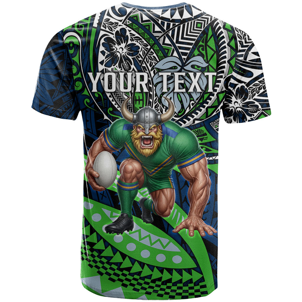 Personalised Canberra Raiders T Shirt Polynesian Tribal Art Style With Viking Raider Mascot