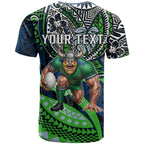 Personalised Canberra Raiders T Shirt Polynesian Tribal Art Style With Viking Raider Mascot
